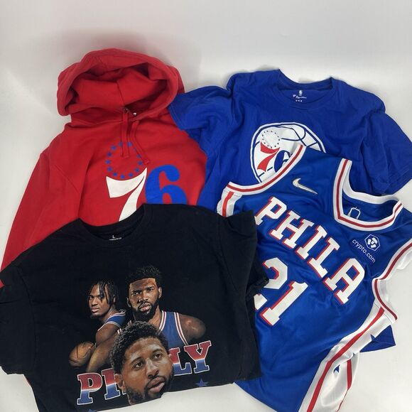 Lot Of 4 Philadelphia 76ers Hoodie T Shirt Jersey Size Medium Large Mens Embiid - Picture 1 of 16
